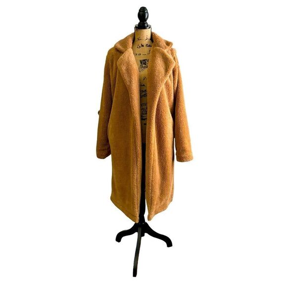 Boho Tan Lapel Neck Open Front Teddy Coat Size XL NWOT - Picture 9 of 9